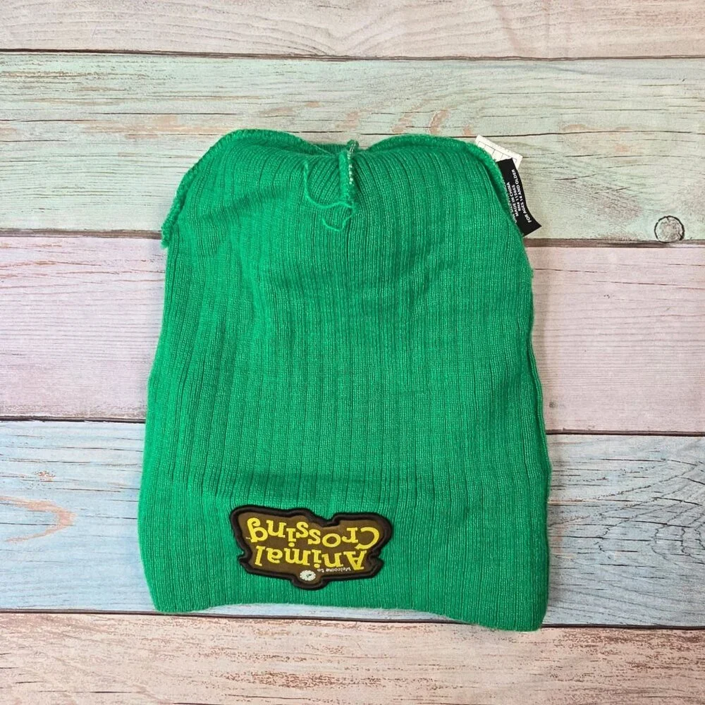 Animal Crossing Green Knit Pom Beanie With Character Print One Size Fits Most - Picture 5 of 6